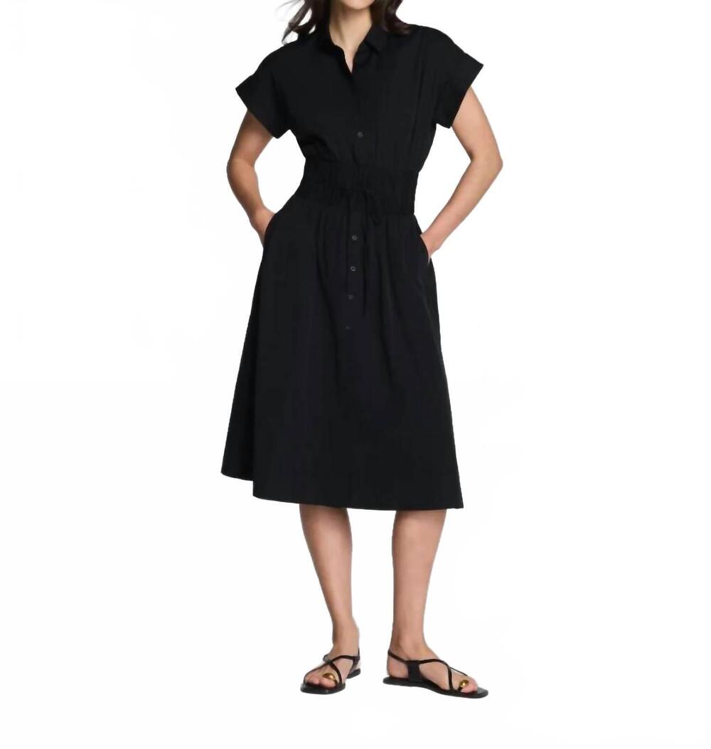 NEW SPANX poplin smocked midi shirt dress in classic black